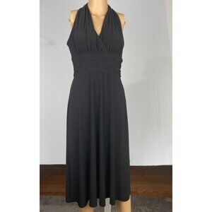 Evan Picone Dress Women's 6 Black Plunge V Neck Bombshell Sexy Ruched  Slimming